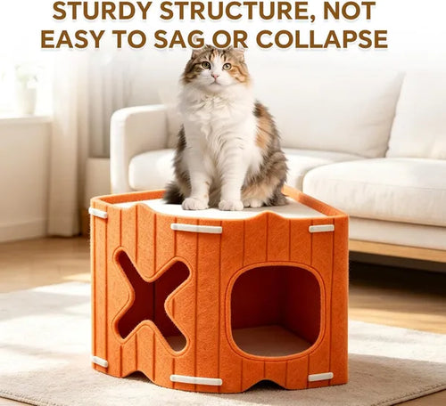 PurrPour Corner Cat House — Stackable Felt Cave