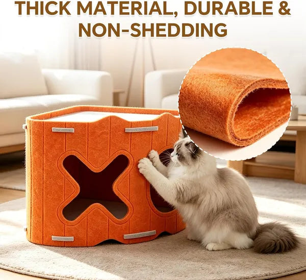 PurrPour Corner Cat House — Stackable Felt Cave