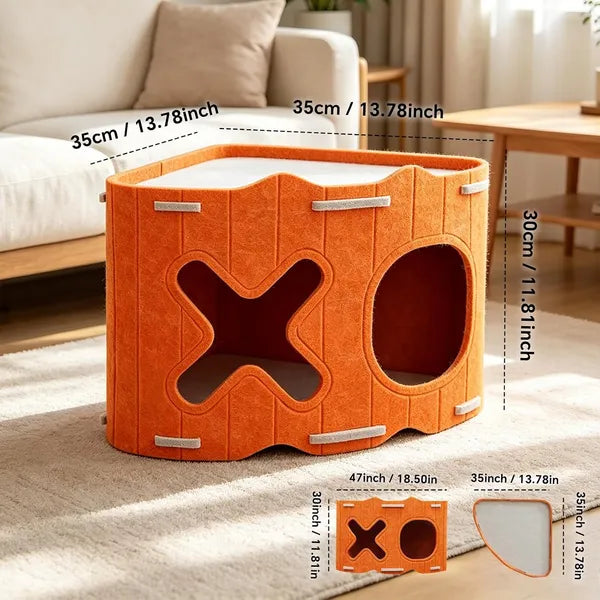 PurrPour Corner Cat House — Stackable Felt Cave