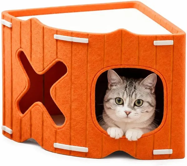PurrPour Corner Cat House — Stackable Felt Cave