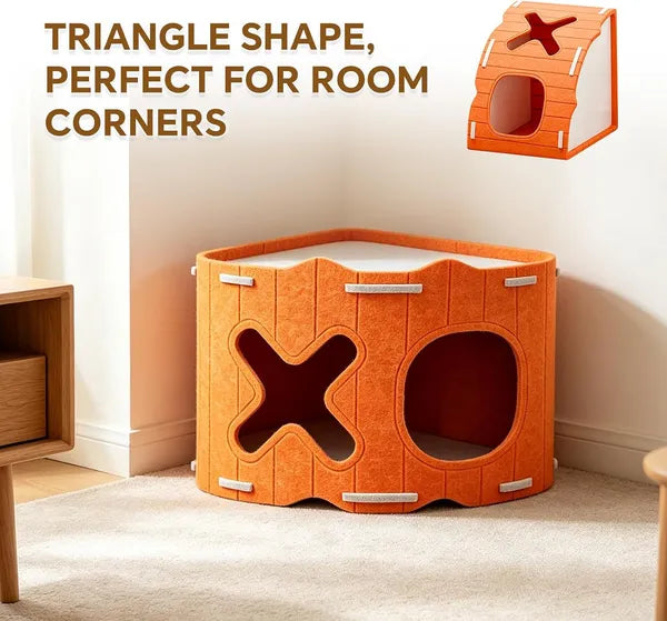 PurrPour Corner Cat House — Stackable Felt Cave