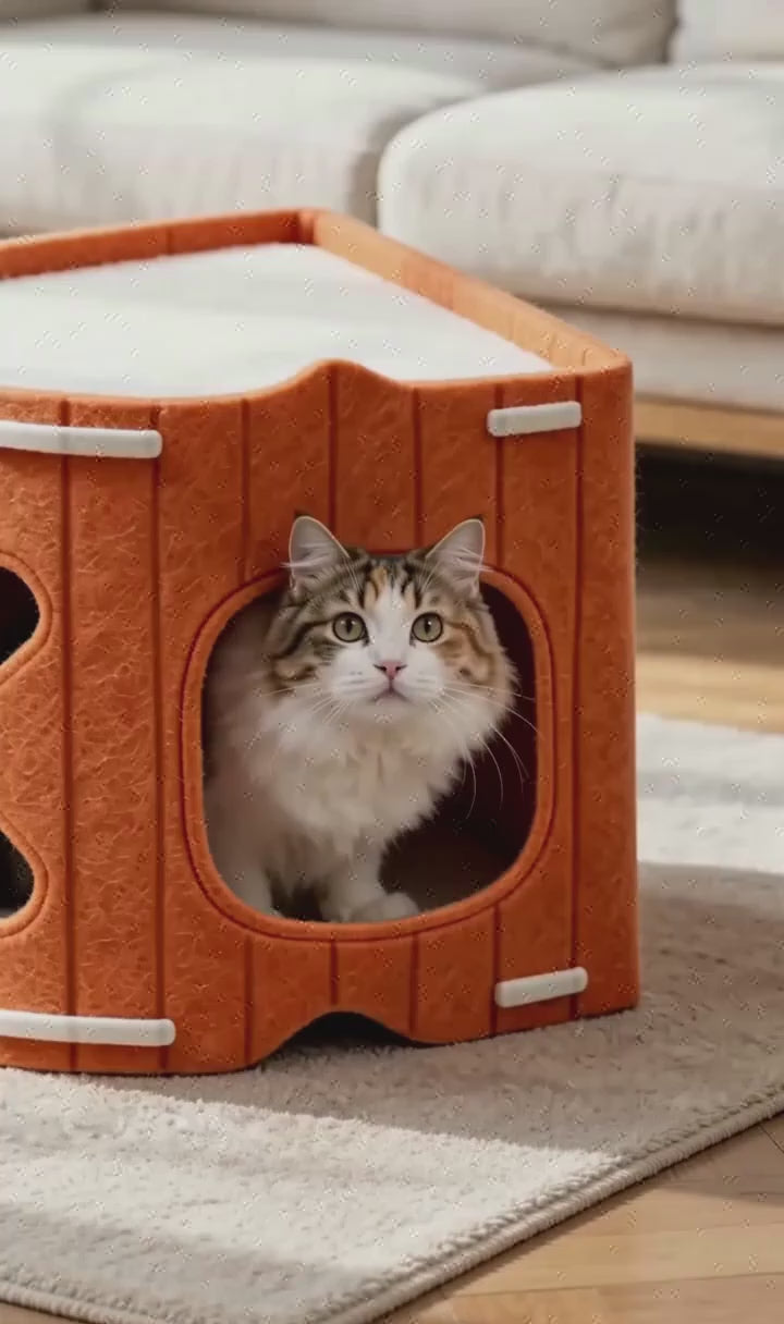 PurrPour Corner Cat House — Stackable Felt Cave